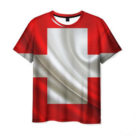 Мужская футболка 3D с принтом Швейцария в Курске, 100% полиэфир | прямой крой, круглый вырез горловины, длина до линии бедер | альпы | гордость | флаг