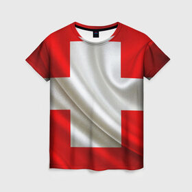 Женская футболка 3D с принтом Швейцария в Курске, 100% полиэфир ( синтетическое хлопкоподобное полотно) | прямой крой, круглый вырез горловины, длина до линии бедер | альпы | гордость | флаг