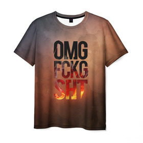 Мужская футболка 3D с принтом OMG FCKG SHT в Курске, 100% полиэфир | прямой крой, круглый вырез горловины, длина до линии бедер | fire | omg | буквы | мат | огонь