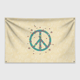 Флаг-баннер с принтом Peace в Курске, 100% полиэстер | размер 67 х 109 см, плотность ткани — 95 г/м2; по краям флага есть четыре люверса для крепления | peace | мир | пис | хиппи | цветы