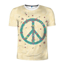 Мужская футболка 3D спортивная с принтом Peace в Курске, 100% полиэстер с улучшенными характеристиками | приталенный силуэт, круглая горловина, широкие плечи, сужается к линии бедра | Тематика изображения на принте: peace | мир | пис | хиппи | цветы