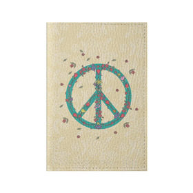Обложка для паспорта матовая кожа с принтом Peace в Курске, натуральная матовая кожа | размер 19,3 х 13,7 см; прозрачные пластиковые крепления | Тематика изображения на принте: peace | мир | пис | хиппи | цветы