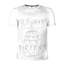 Мужская футболка 3D спортивная с принтом MR&MRS в Курске, 100% полиэстер с улучшенными характеристиками | приталенный силуэт, круглая горловина, широкие плечи, сужается к линии бедра | бабочка | жених | молодожены | невеста | свадьба | торт