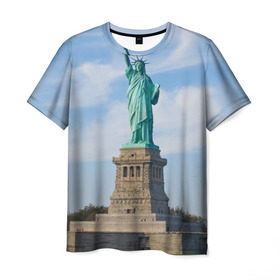 Мужская футболка 3D с принтом Статуя свободы в Курске, 100% полиэфир | прямой крой, круглый вырез горловины, длина до линии бедер | америка | сша
