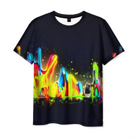 Мужская футболка 3D с принтом Взрыв красок в Курске, 100% полиэфир | прямой крой, круглый вырез горловины, длина до линии бедер | Тематика изображения на принте: абстракция | абстракция красок | брызги | краска | цветные
