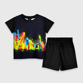 Детский костюм с шортами 3D с принтом Взрыв красок в Курске,  |  | абстракция | абстракция красок | брызги | краска | цветные