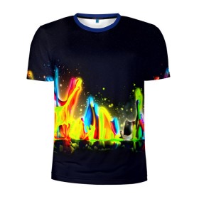 Мужская футболка 3D спортивная с принтом Взрыв красок в Курске, 100% полиэстер с улучшенными характеристиками | приталенный силуэт, круглая горловина, широкие плечи, сужается к линии бедра | абстракция | абстракция красок | брызги | краска | цветные