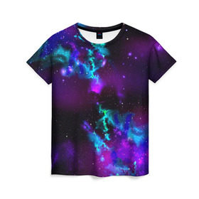 Женская футболка 3D с принтом Звездное небо в Курске, 100% полиэфир ( синтетическое хлопкоподобное полотно) | прямой крой, круглый вырез горловины, длина до линии бедер | вселенная | галактика | звезды | планеты | туманность