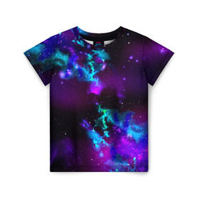 Детская футболка 3D с принтом Звездное небо в Курске, 100% гипоаллергенный полиэфир | прямой крой, круглый вырез горловины, длина до линии бедер, чуть спущенное плечо, ткань немного тянется | Тематика изображения на принте: вселенная | галактика | звезды | планеты | туманность