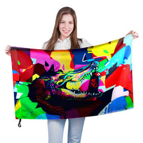 Флаг 3D с принтом Крокодил в Курске, 100% полиэстер | плотность ткани — 95 г/м2, размер — 67 х 109 см. Принт наносится с одной стороны | цветной | яркий
