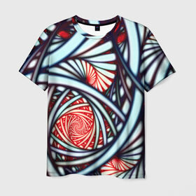 Мужская футболка 3D с принтом Абстрактный узор в Курске, 100% полиэфир | прямой крой, круглый вырез горловины, длина до линии бедер | белый | калейдоскоп | красный | паттерн | спирали