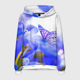 Мужская толстовка 3D с принтом Бабочки в Курске, 100% полиэстер | двухслойный капюшон со шнурком для регулировки, мягкие манжеты на рукавах и по низу толстовки, спереди карман-кенгуру с мягким внутренним слоем. | бабочки | красота | природа | синяя | цветы