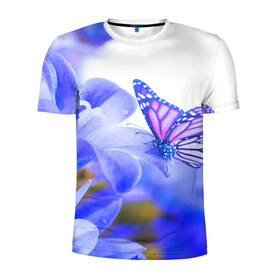 Мужская футболка 3D спортивная с принтом Бабочки в Курске, 100% полиэстер с улучшенными характеристиками | приталенный силуэт, круглая горловина, широкие плечи, сужается к линии бедра | бабочки | красота | природа | синяя | цветы