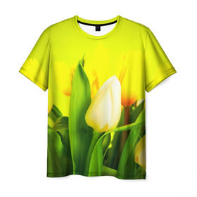 Мужская футболка 3D с принтом Тюльпаны в Курске, 100% полиэфир | прямой крой, круглый вырез горловины, длина до линии бедер | букет | поле | природа | тюльпаны | цветы