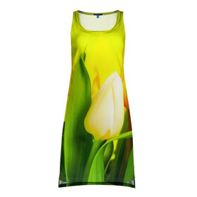 Платье-майка 3D с принтом Тюльпаны в Курске, 100% полиэстер | полуприлегающий силуэт, широкие бретели, круглый вырез горловины, удлиненный подол сзади. | букет | поле | природа | тюльпаны | цветы