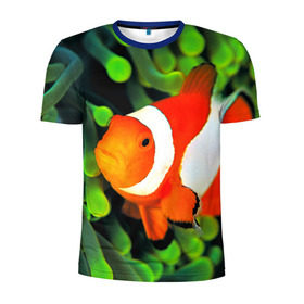 Мужская футболка 3D спортивная с принтом Рыба клоун в Курске, 100% полиэстер с улучшенными характеристиками | приталенный силуэт, круглая горловина, широкие плечи, сужается к линии бедра | Тематика изображения на принте: клоун | коралл | немо | океан | цветная