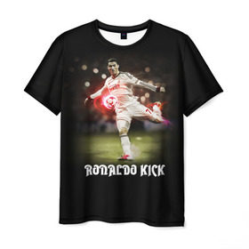 Мужская футболка 3D с принтом Удар Роналдо в Курске, 100% полиэфир | прямой крой, круглый вырез горловины, длина до линии бедер | real | ronaldo | реал мадрид | роналдо | футбол