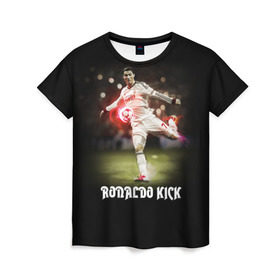 Женская футболка 3D с принтом Удар Роналдо в Курске, 100% полиэфир ( синтетическое хлопкоподобное полотно) | прямой крой, круглый вырез горловины, длина до линии бедер | Тематика изображения на принте: real | ronaldo | реал мадрид | роналдо | футбол