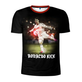 Мужская футболка 3D спортивная с принтом Удар Роналдо в Курске, 100% полиэстер с улучшенными характеристиками | приталенный силуэт, круглая горловина, широкие плечи, сужается к линии бедра | real | ronaldo | реал мадрид | роналдо | футбол