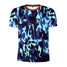 Мужская футболка 3D спортивная с принтом Военные в Курске, 100% полиэстер с улучшенными характеристиками | приталенный силуэт, круглая горловина, широкие плечи, сужается к линии бедра | camo | камо | камуфляж | синий