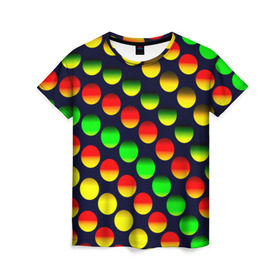Женская футболка 3D с принтом Горошек в Курске, 100% полиэфир ( синтетическое хлопкоподобное полотно) | прямой крой, круглый вырез горловины, длина до линии бедер | круги | паттерн | точки | цветной | яркий