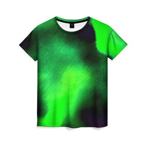 Женская футболка 3D с принтом Заштриховка в Курске, 100% полиэфир ( синтетическое хлопкоподобное полотно) | прямой крой, круглый вырез горловины, длина до линии бедер | зеленый | разводы | черный