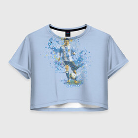 Женская футболка 3D укороченная с принтом Лео Месси в Курске, 100% полиэстер | круглая горловина, длина футболки до линии талии, рукава с отворотами | Тематика изображения на принте: barselona | messi | аргентина | барселона | месси | футбол