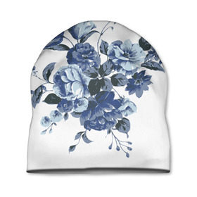 Шапка 3D с принтом Синие цветы в Курске, 100% полиэстер | универсальный размер, печать по всей поверхности изделия | розы | синие розы | узор | цветы
