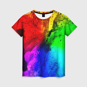 Женская футболка 3D с принтом Grunge paint в Курске, 100% полиэфир ( синтетическое хлопкоподобное полотно) | прямой крой, круглый вырез горловины, длина до линии бедер | абстракция | абстракция красок | арт | брызги | краска | цветные