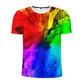 Мужская футболка 3D спортивная с принтом Grunge paint в Курске, 100% полиэстер с улучшенными характеристиками | приталенный силуэт, круглая горловина, широкие плечи, сужается к линии бедра | абстракция | абстракция красок | арт | брызги | краска | цветные