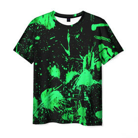 Мужская футболка 3D с принтом Брызги красок в Курске, 100% полиэфир | прямой крой, круглый вырез горловины, длина до линии бедер | Тематика изображения на принте: зеленый | кляксы | паттерн | черный
