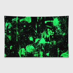 Флаг-баннер с принтом Брызги красок в Курске, 100% полиэстер | размер 67 х 109 см, плотность ткани — 95 г/м2; по краям флага есть четыре люверса для крепления | зеленый | кляксы | паттерн | черный