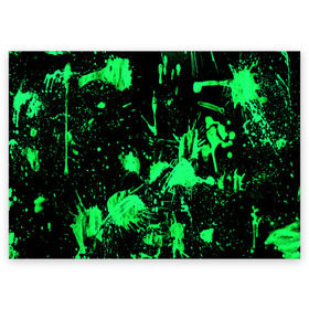 Поздравительная открытка с принтом Брызги красок в Курске, 100% бумага | плотность бумаги 280 г/м2, матовая, на обратной стороне линовка и место для марки
 | Тематика изображения на принте: зеленый | кляксы | паттерн | черный