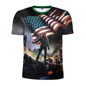 Мужская футболка 3D спортивная с принтом Homefront: The Revolution в Курске, 100% полиэстер с улучшенными характеристиками | приталенный силуэт, круглая горловина, широкие плечи, сужается к линии бедра | america | homefront | revolution | usa | америка | революция | сша | хоумфронт