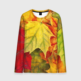 Мужской лонгслив 3D с принтом Кленовые листья в Курске, 100% полиэстер | длинные рукава, круглый вырез горловины, полуприлегающий силуэт | жёлтый | зелёный | красный | листва | оранжевый | осень