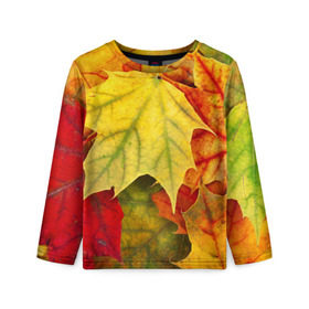 Детский лонгслив 3D с принтом Кленовые листья в Курске, 100% полиэстер | длинные рукава, круглый вырез горловины, полуприлегающий силуэт
 | жёлтый | зелёный | красный | листва | оранжевый | осень