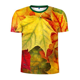 Мужская футболка 3D спортивная с принтом Кленовые листья в Курске, 100% полиэстер с улучшенными характеристиками | приталенный силуэт, круглая горловина, широкие плечи, сужается к линии бедра | жёлтый | зелёный | красный | листва | оранжевый | осень