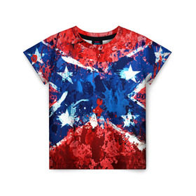 Детская футболка 3D с принтом Флаг в Курске, 100% гипоаллергенный полиэфир | прямой крой, круглый вырез горловины, длина до линии бедер, чуть спущенное плечо, ткань немного тянется | звезды | конфедерация | краска | красный | флаг