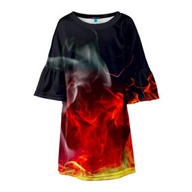Детское платье 3D с принтом Огонь в Курске, 100% полиэстер | прямой силуэт, чуть расширенный к низу. Круглая горловина, на рукавах — воланы | Тематика изображения на принте: fire | красный | пожар | черный