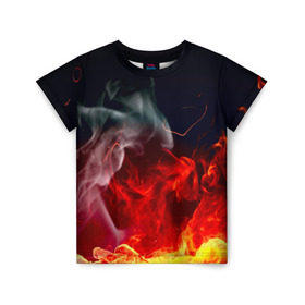 Детская футболка 3D с принтом Огонь в Курске, 100% гипоаллергенный полиэфир | прямой крой, круглый вырез горловины, длина до линии бедер, чуть спущенное плечо, ткань немного тянется | Тематика изображения на принте: fire | красный | пожар | черный