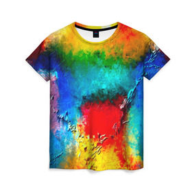 Женская футболка 3D с принтом Абстракция красок в Курске, 100% полиэфир ( синтетическое хлопкоподобное полотно) | прямой крой, круглый вырез горловины, длина до линии бедер | абстракция | абстракция красок | брызги | краска | цветные
