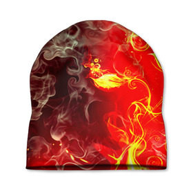Шапка 3D с принтом Цветок в огне в Курске, 100% полиэстер | универсальный размер, печать по всей поверхности изделия | Тематика изображения на принте: дым | пламя