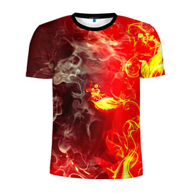 Мужская футболка 3D спортивная с принтом Цветок в огне в Курске, 100% полиэстер с улучшенными характеристиками | приталенный силуэт, круглая горловина, широкие плечи, сужается к линии бедра | Тематика изображения на принте: дым | пламя
