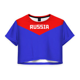 Женская футболка 3D укороченная с принтом Russia в Курске, 100% полиэстер | круглая горловина, длина футболки до линии талии, рукава с отворотами | 2016 | олимпиада | ретро | россия | сборная | сборная россии | советский союз | ссср