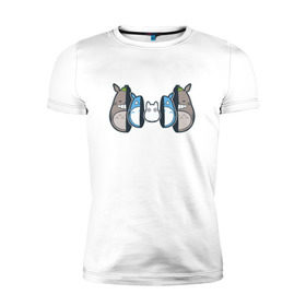 Мужская футболка премиум с принтом Totoro в Курске, 92% хлопок, 8% лайкра | приталенный силуэт, круглый вырез ворота, длина до линии бедра, короткий рукав | anime | totoro | матрешка | миядзаки | тоторо | хаяо