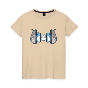 Женская футболка хлопок с принтом Totoro в Курске, 100% хлопок | прямой крой, круглый вырез горловины, длина до линии бедер, слегка спущенное плечо | anime | totoro | матрешка | миядзаки | тоторо | хаяо