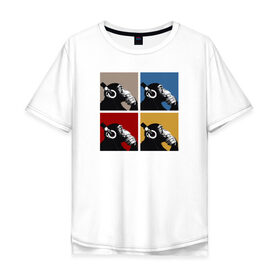 Мужская футболка хлопок Oversize с принтом Хомо Музикус в Курске, 100% хлопок | свободный крой, круглый ворот, “спинка” длиннее передней части | музыка | о.м.с.к. | обезьяна | омск | рок