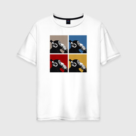 Женская футболка хлопок Oversize с принтом Хомо Музикус в Курске, 100% хлопок | свободный крой, круглый ворот, спущенный рукав, длина до линии бедер
 | музыка | о.м.с.к. | обезьяна | омск | рок