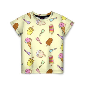 Детская футболка 3D с принтом Мороженки в Курске, 100% гипоаллергенный полиэфир | прямой крой, круглый вырез горловины, длина до линии бедер, чуть спущенное плечо, ткань немного тянется | ice | icecream | арт | еда | мороженое