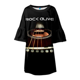 Детское платье 3D с принтом ROCK ALIVE в Курске, 100% полиэстер | прямой силуэт, чуть расширенный к низу. Круглая горловина, на рукавах — воланы | rock | рок | рок жив | рок музыка | русский рок
